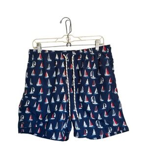 Rainforest Small Blue Sailboat Print Brief Lined Swim Trunks Water Shorts Resort